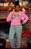 Ensemble de vêtements de détente personnalisés en coton rose et vert brodés avec des symboles grecs Alpha Zeta Sigma Delta Pretty Girl, pyjamas de sororité