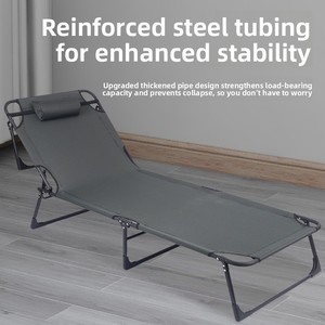<span class=keywords><strong>Lit</strong></span> de camp pliant portable en tissu Oxford rayé avec cadre en acier pour camping extérieur, chambre ou bureau individuel - Product Image 3