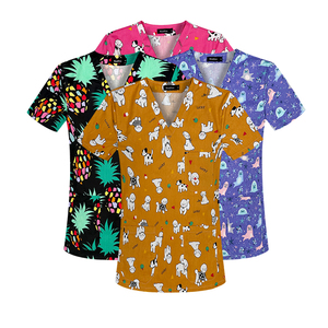 Tenues d'infirmière unisexes respirantes avec logo personnalisé, imprimées de dessins animés, en coton, <span class=keywords><strong>blouse</strong></span> <span class=keywords><strong>médicale</strong></span>, haut chirurgical - Product Image 1
