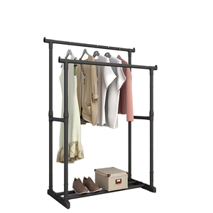 New Updated Floor <b>Coat</b> <b>Rack</b> <b>Stand</b> Double Pole Clothes Adjustable <b>Coat</b> <b>Rack</b> With Storage - Product Image 1