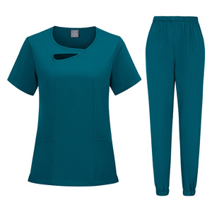 Women <b>Scrub</b> Set Moisture Wicking Knitted Split Uniform Hospital Workwear Full Size Coverage - Product Image 3