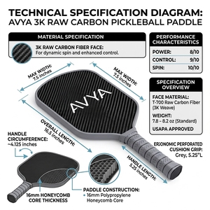 Pala de Pickleball Profesional AVYA, Aprobada por la USAPA, de Fibra de Carbono T700 T800, Núcleo de 16 mm, Termoformada, Diseño Unibody, Rectangular, para Todas las Canchas - Product Image 4