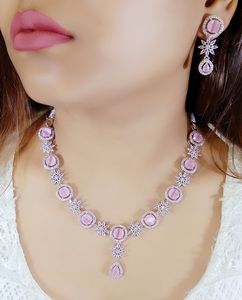 Conjunto de collar de gargantilla de piedra AD chapada en oro, el mejor conjunto de joyas de boda para compromiso de boda y Aniversario - Product Image 5