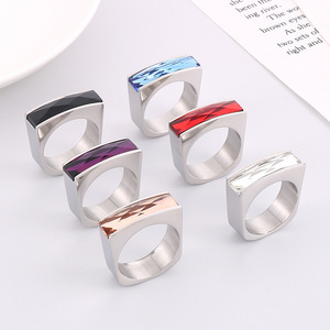 Anillos de Acero Inoxidable Chapados en Oro PVD de 18K ACEWORKS SRN54-09 para Mujer |   Anillos Rectangulares con Cristales Facetados |   A la moda - Product Image 2