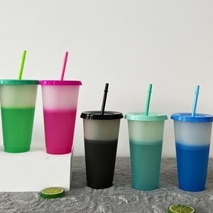 Gobelet réutilisable en plastique PP de 24 oz sans BPA, changeant de couleur, avec logo personnalisé, couvercles et pailles, pour boissons froides - Product Image 5