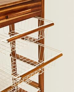 סל טרולי נייד סל אחסון עץ מתלה ורהיטים אחסון מתכת עם גלגלים מרובי שכבות עבור מטבח ביתי - Product Image 4