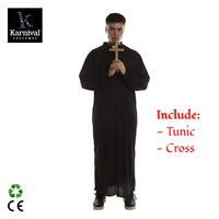 Costume de Prêtre Noir pour Homme, Tenue de Pasteur Religieux, Costume de Cosplay en Polyester, Imprimé Numérique Victorien Édouardien, Abaya du Moyen-Orient