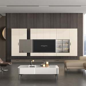 Modern Luxury LED <b>TV</b> Stand with Wall-Mounted Wooden <b>Cabinet</b> <b>Floating</b> Design for Apartment Living Rooms Portable Fits 65"+ <b>TVs</b> - Product Image 1
