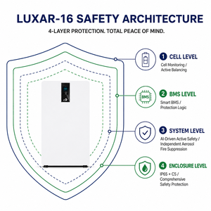 แบตเตอรี่สำรองไฟบ้านแบบแยกส่วน 16kWh IP65 51.2V 314Ah LUXAR-16 8000 รอบการใช้งาน ติดผนัง รองรับระบบโซลาร์ CAN ใช้ร่วมกับ Growatt ได้ ความจุขนาดใหญ่ 16.08kWh - Product Image 2