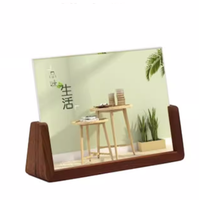 Vente en gros de panneaux en acrylique double face en forme de L écologiques avec base en bois, présentoir portable pour cartes de visite en plastique PMMA