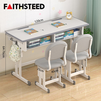 Ensemble bureau et chaise double réglables en hauteur, chaises bleues à coussin moelleux, rangement sous le bureau, pour la maison