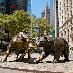 Only Art Classic Wall Street Bronze Bull and Bear Fighting Sculpture Vintage Art Sculpture Wall Street Bull Bear Statue - Product Image 3