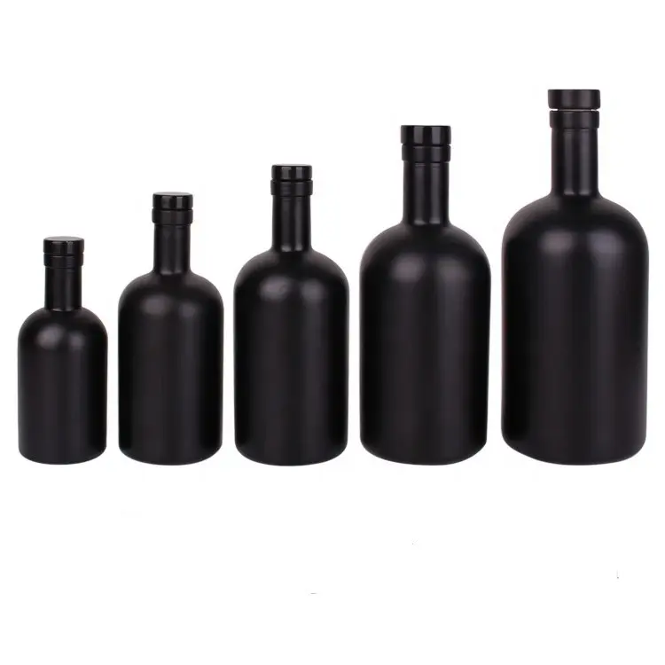 Botol kaca minyak zaitun hitam Matte, desain unik bisa disesuaikan 500 Ml 500 ml dengan Stopper