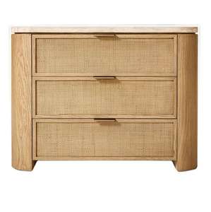 Comodino <span class=keywords><strong>MYHOME</strong></span> in Legno di Quercia Massello Francese con 3 Cassetti e Piano in Travertino, Arredamento di Alta Qualità per Camera da Letto - Product Image 1