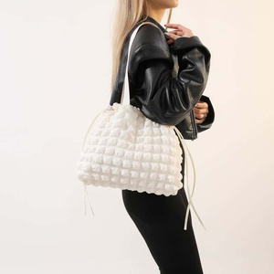 Crochet Button Closure <b>Small</b> Polyester Tote Bag Striped Black Bohemian Style Daily Use All Seasons Women's <b>Handbag</b> - Product Image 3
