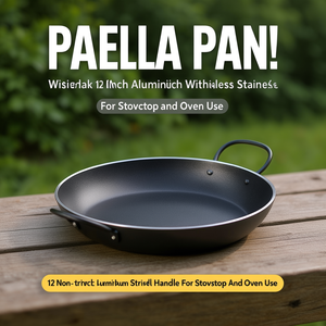 Padella per paella da 12 pollici antiaderente in alluminio con manico in acciaio inossidabile per uso su piano cottura e forno - Product Image 3