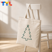 Sac fourre-tout en toile de coton de Noël en gros, sacs de courses réutilisables en coton imprimé sapin de Noël pour cadeaux de vacances, logo personnalisé