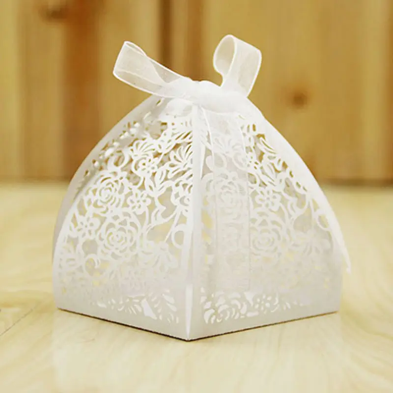 Caja de galletas de rosas de papel con perlas, caja de recuerdo de boda china para invitados