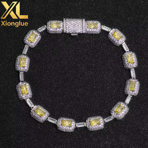European American High-End Unisex Colorful <b>Gemstone</b> <b>Bracelet</b> Gold Plated 0.3m Thick Claw Setting Trendy Hip-Hop Wholesale - Product Image 4