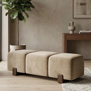 Banco Largo de Madera Maciza Japonesa Estilo Wabi-Sabi, Banco para Zapatos con Almacenamiento, Taburete Moderno Portátil para Sala de Estar, Otomana de Diseño - Product Image 1