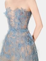 Robe de soirée formelle Nicecover, sans bretelles, en maille à sequins, ajustée, mi-longue, bleu glace, pour banquet, cocktail, événement