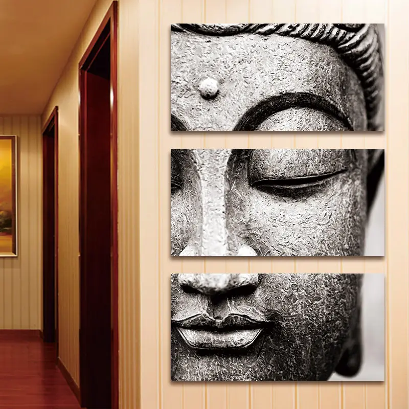 Серый, 3 панели, современный большой стиль, плакат, настенный принт, Современная портретная картина с изображением Будды