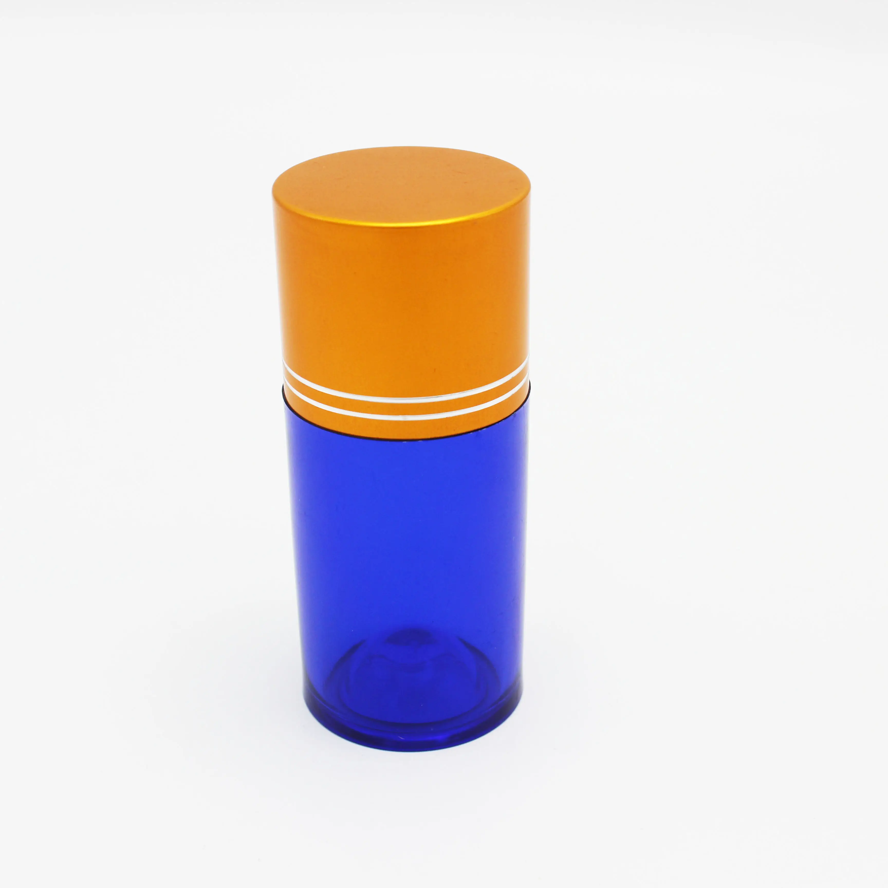 थोक खाली प्लास्टिक कैप्सूल बोतल 60 मिलीलीटर नीली शेडिंग टैबलेट बोतल गोल्ड प्लास्टिक कवर के साथ