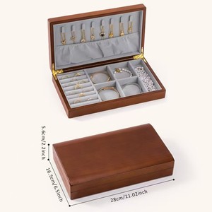 Wood Jewelry Box With Lids Rectangle Solid Color Hard Material For <b>Rings</b> Earrings Necklaces <b>Storage</b> Organization - Product Image 4