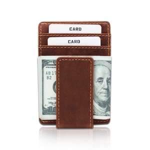 High Quality Full Grain Crazy Horse Leather Minimalist <b>Wallet</b> Men Card <b>Holder</b> Leather Money Clip - Product Image 3