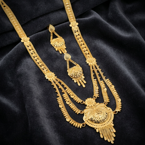 Wholesale 14K 18K 24K Micro Gold Floral Design Rani Haar Necklaces Set Indian Wedding Jewelry Set Fashion Brass Gold Jewelry Set - Product Image 4