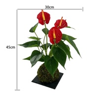 Vente en gros : Anthurium artificiel rouge à toucher réel, Kokedama, boule de mousse, bonsaï, fausse plaque d'anthurium pour la décoration de la maison, du bureau et du bureau de travail