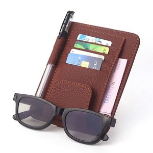 Universal <b>Interior</b> Organizer Leather Sun Visor Bag With Ic Glasses Clip and Sunshade Car Decorative <b>Accessory</b> - Product Image 3