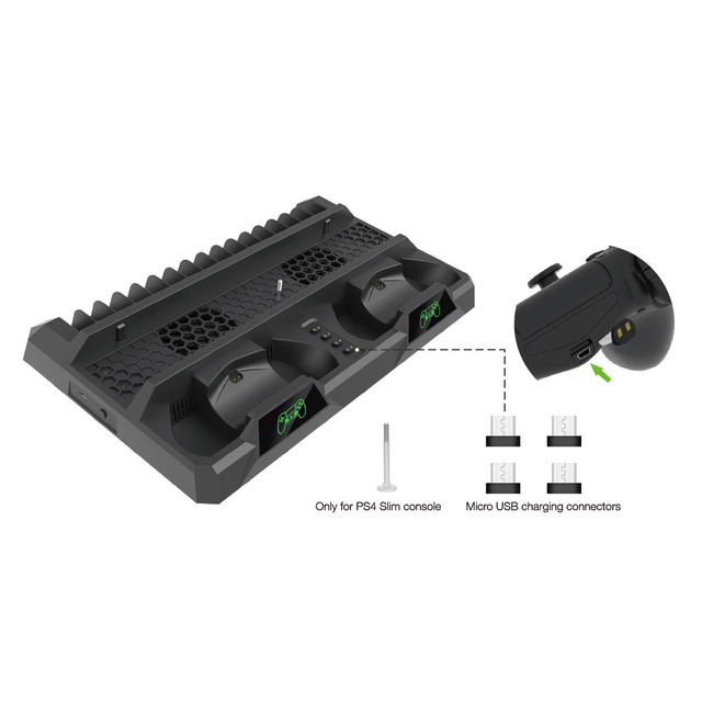 Dual Controller Charging Dock & Multi-Function Cooling Fan Stand P4 Console Charger with Box for Sony Playstation 4