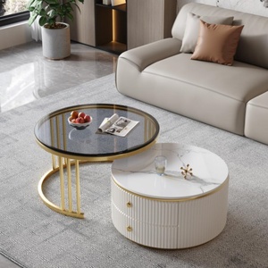 Mesa de Centro Moderna de Lujo con Tapa de Pizarra y Marco Metálico, Mesa de Té para Sala de Estar con Tapa de Vidrio, Mesa de Café con Tapa de Imitación Mármol - Product Image 2