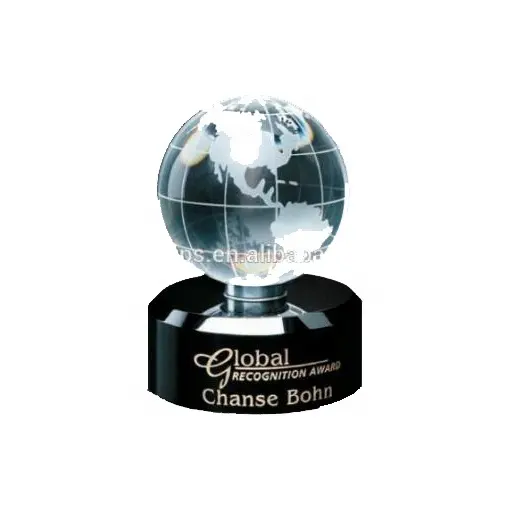 Earth globe crystal trophy with base