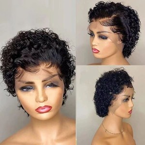 6 pouces Pixie bouclés 13x1 T dentelle brésilienne perruque de cheveux humains courte bouclée # 99J <span class=keywords><strong>vin</strong></span> rouge pas cher femmes noires 100% perruques de cheveux vierges Stock - Product Image 4