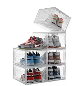 批发塑料透明可堆叠鞋盒防尘储水鞋盒展示盒