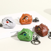 Creativo dinosaurio cabeza morder dedo tirar hacia atrás respetuoso con el medio ambiente plástico coche de juguete pequeña muñeca colgante llavero mochila para niños