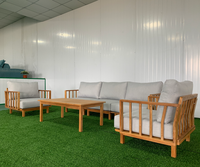 Ensemble de canapés modernes et confortables en bois de teck KD pour salon de jardin et extérieur - 5 places - Promotion