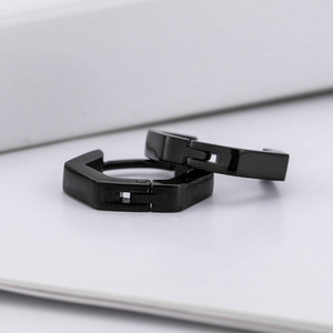 Unisex Punk Style <b>Titanium</b> Steel Black Hexagonal Geometric Huggie Earrings For Men Women Fashion Jewelry - Product Image 2