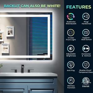 <span class=keywords><strong>Espejo</strong></span> <span class=keywords><strong>de</strong></span> Baño con Iluminación LED RGB Frontal y <span class=keywords><strong>Espejo</strong></span> <span class=keywords><strong>de</strong></span> Tocador Retroiluminado RGB para Tocador <span class=keywords><strong>de</strong></span> Baño - Product Image 6