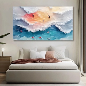 Pintura al Óleo Texturizada Contemporánea, Paisaje Marino Horizontal, Olas Coloridas, Arte Texturizado Minimalista para el Hogar y la Galería - Product Image 1