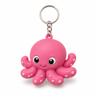 Llavero de PVC de goma suave OEM/ODM, pulpo rosa divertido en 3D, personalizado con logotipo para mochila de niñas, decoración de ropa, colgante