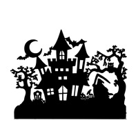 Tempat Lilin Siluet Besi Halloween, Ornamen Meja Tengkorak Hantu Penyihir 3D Dekorasi Pesta Seram