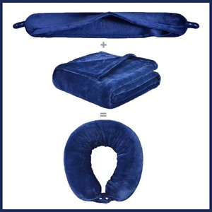 بطانية سفر أو وسادة رقبة 2 في 1، بطانية ناعمة ودافئة مع غطاء وسادة رقبة مريح، طقم بطانية محمول للطائرة والتخييم والسيارة - Product Image 2