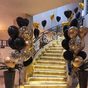 जन्मदिन की पार्टी वयस्क बच्चों inflatable हीलियम बैलून शादी की सजावट 15pcs सोने और काले धातु लेटेक्स गुब्बारे