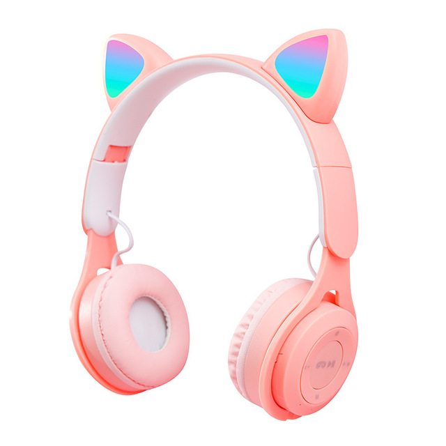 Y08M Cheap Over Ear Music Headsets with Microphone Memory Card Support Colorful Wireless Cat Ear Luminous Headphones for Kids