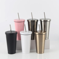 Vaso Térmico de Acero Inoxidable de 16oz con Popote, Taza de Café para Coche con Aislamiento al Vacío, Vasos Duraderos para Bebidas Calientes