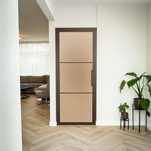 Porta Interna in Acciaio - Bronzo - 3 Pannelli - Vetro Satinato - Product Image 1