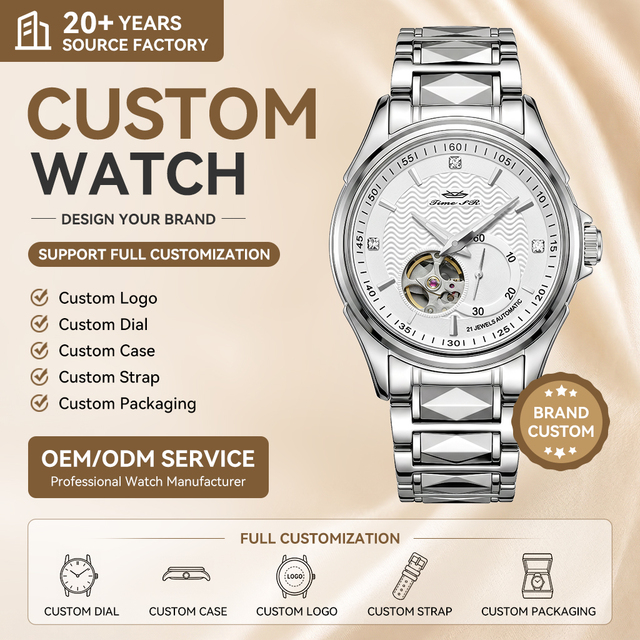 High Quality OEM Custom Stainless Steel Sapphire Glass Transparent Case Back Mechanical Watches Japan  Movement Automatic Watch
